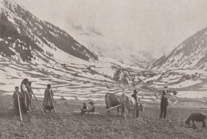 Hager, P.K.: Cultivation of a field in spring after removing the snow (Ausapern) in the Alps, 1916